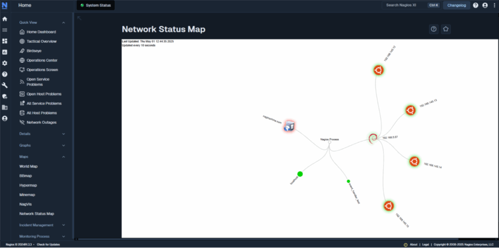 Screenshot of the Network Status Map in Nagios XI